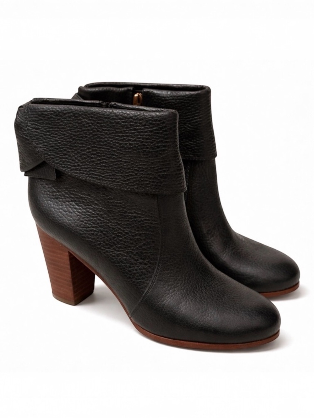 Kate Spade Lanise Black Pebbled Leather Ankle Boots Stacked Heel Size 7